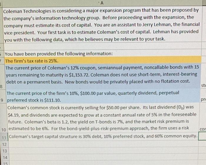 please help me solve this im so lost! ASAP A Coleman Technologies