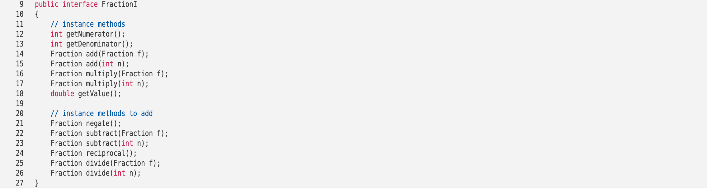 private Fraction[][] array; private static final Fraction ZERO = new Fraction(0); ////////////////////////////