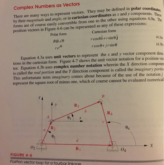 Consider example 4-1 (page 190) of a four-bar linkage (Fig. 4-6) in