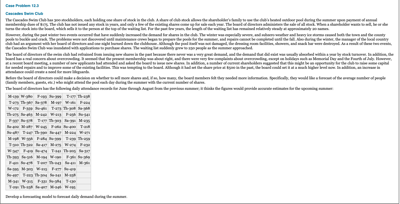 **The final deliverable should be an Excel spreadsheet consisting of Days and