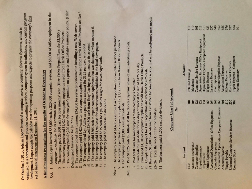 the business recordable transactions for the months of October to December in