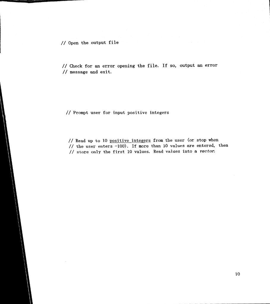 for an output file name and then reads a list of ten