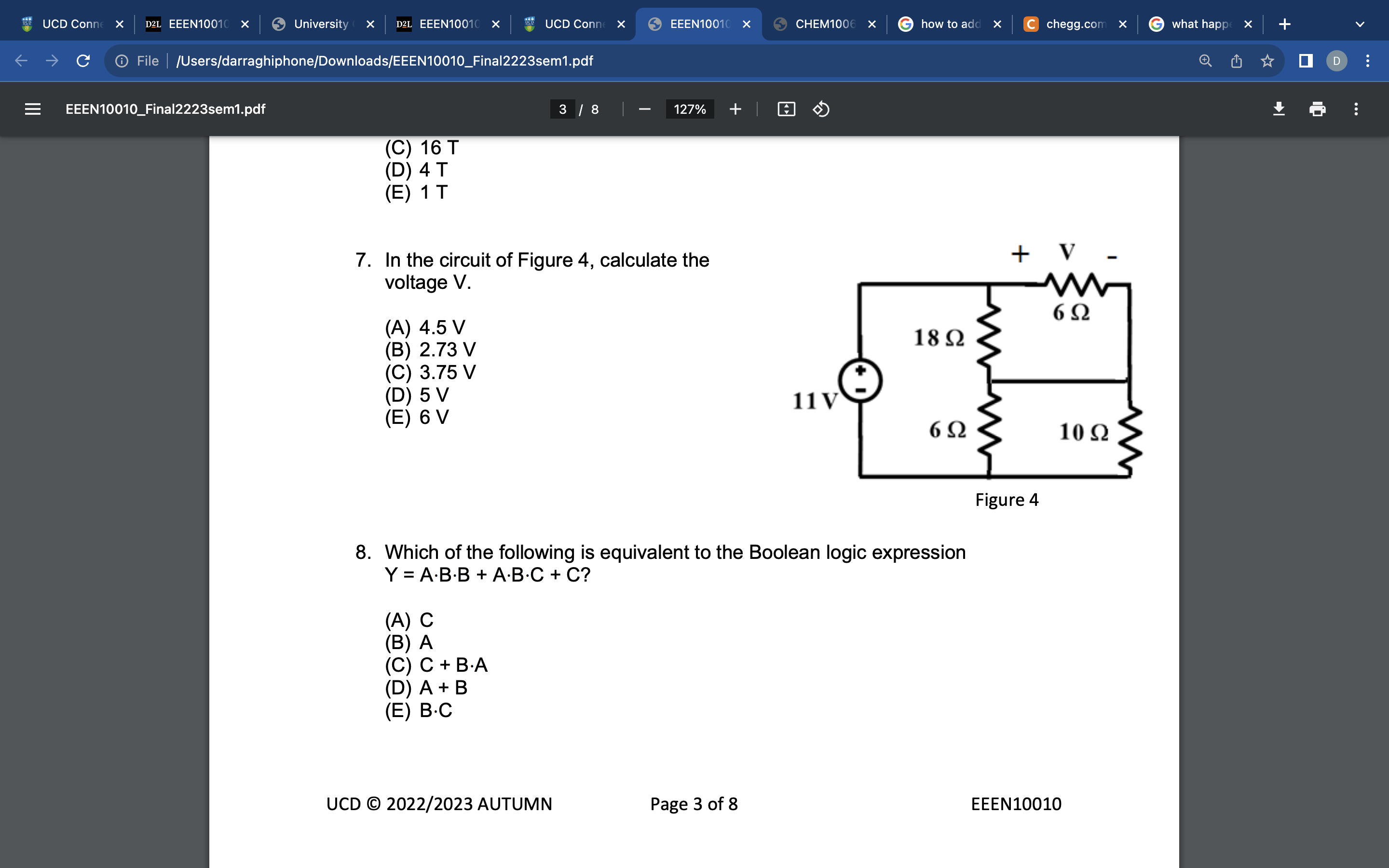 (C) 16T\ (D) 4T\ (E) 1T\ In the circuit of Figure