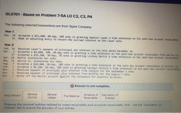  GL0701 - Based on Problem 7-5A LO C2, C3, P4 The