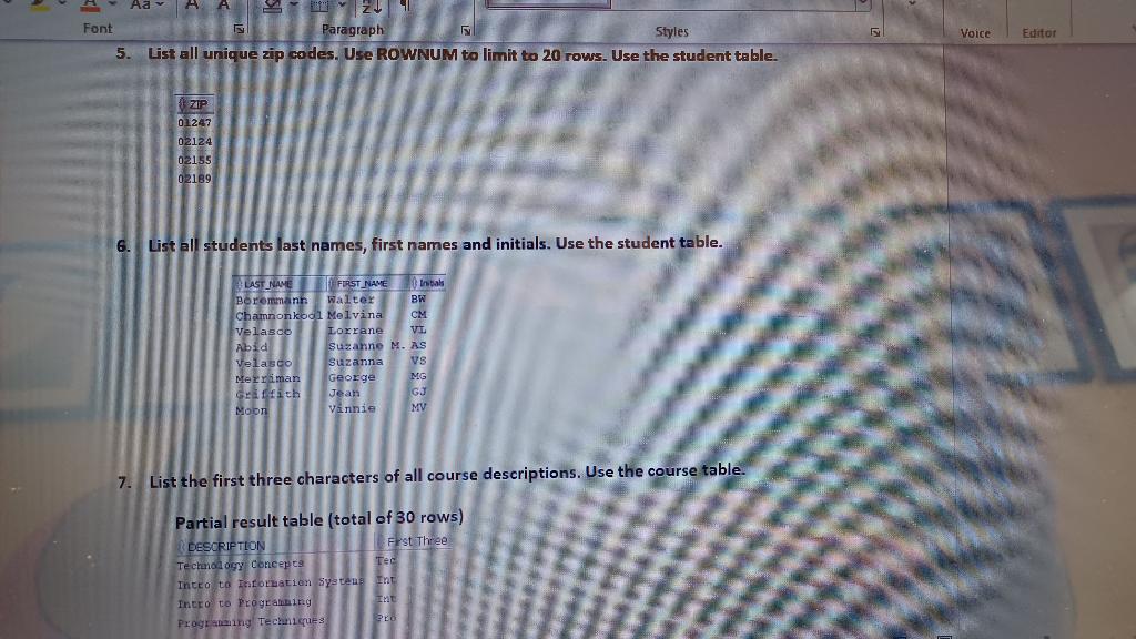 Can you help write these SQL Queries, Oracle Database and SQL Developer
