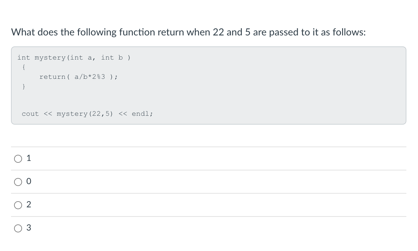  What does the following function return when 22 and 5 are