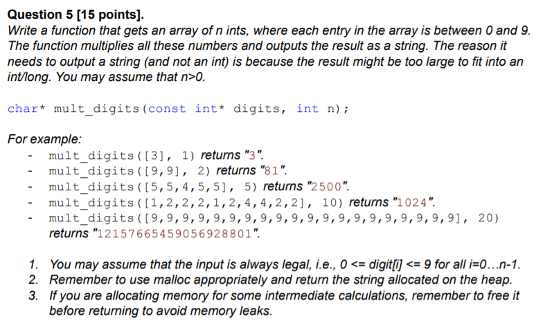  Question 5 [15 points). Write a function that gets an array