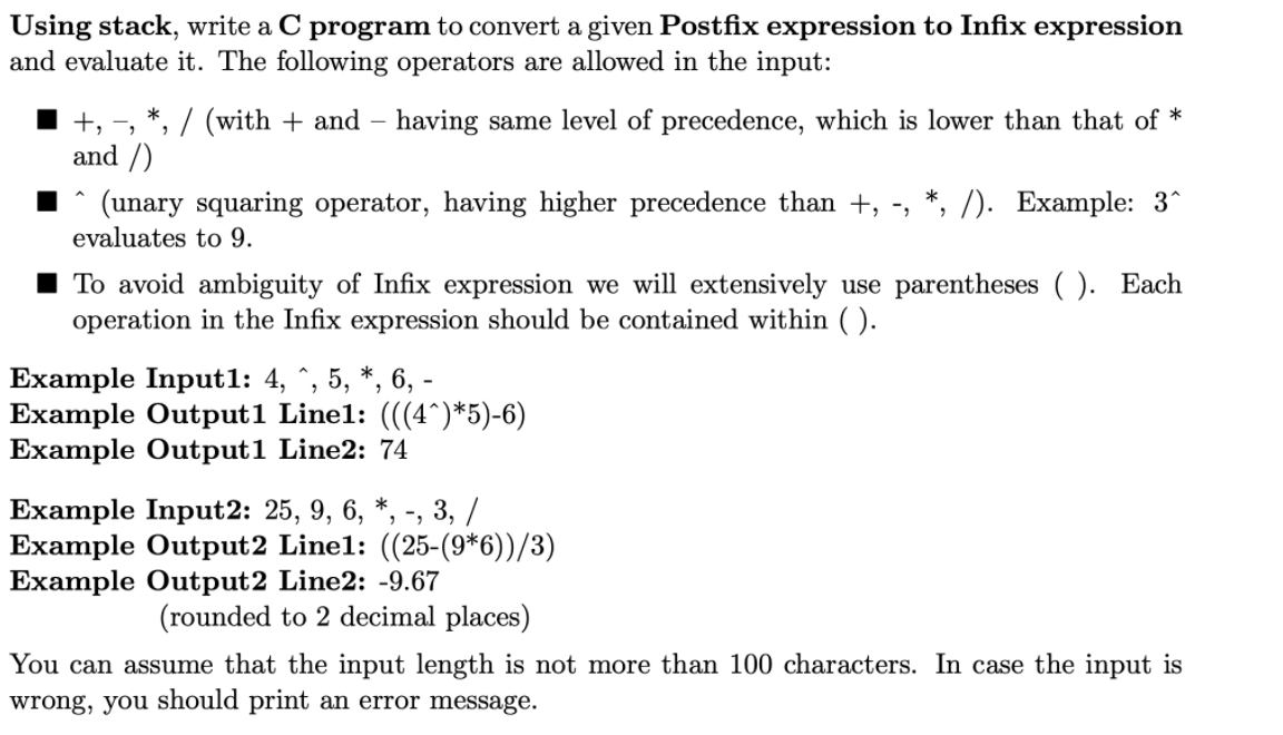  Using stack, write a C program to convert a given Postfix