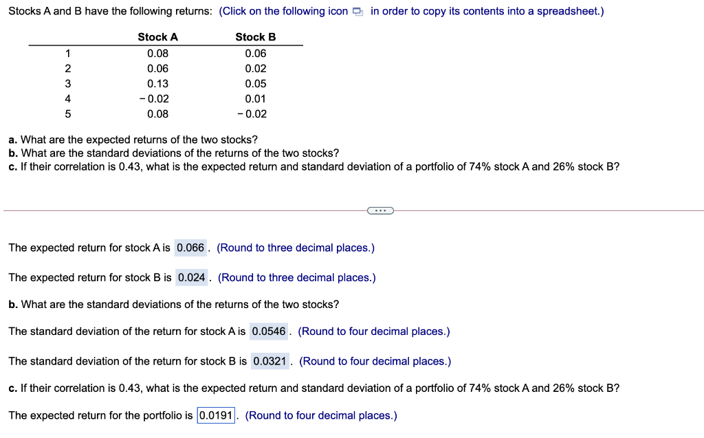 just the very last question, part c. Stocks A and B