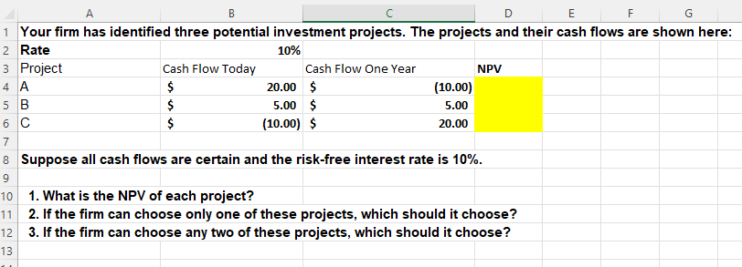  answer with excel formula on excel spreadsheet B E G D