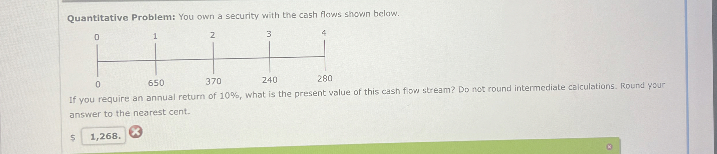  Quantitative Problem: You own a security with the cash flows shown