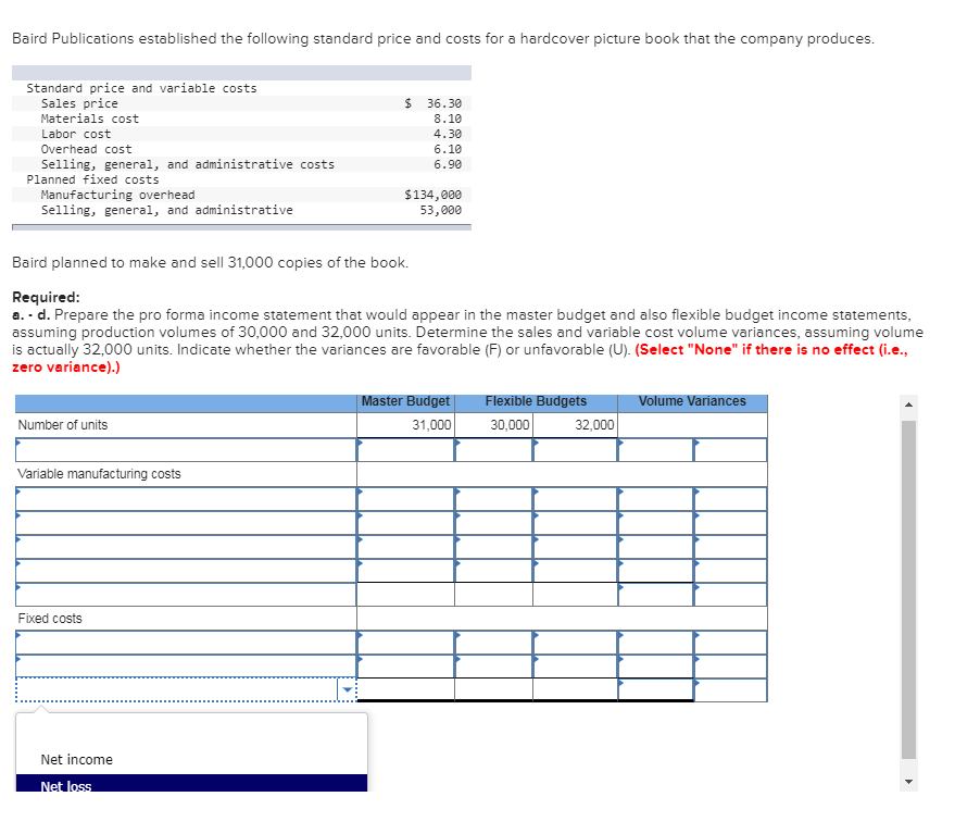 The options for the drop down boxes on the left side of
