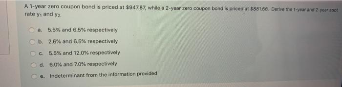  A 1-year zero coupon bond is priced at $947.87, while a
