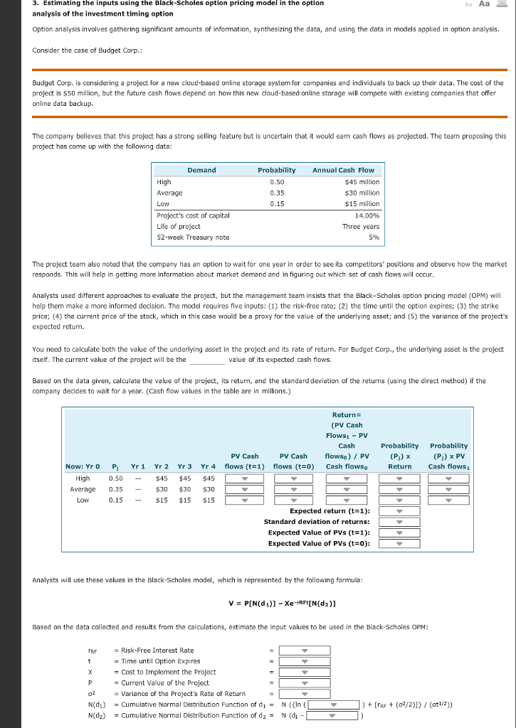  3. Estimating the inputs using the Black-Scholes option pricing model in