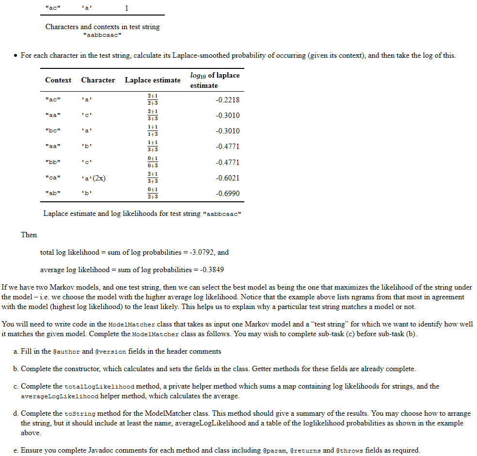 /** * Construct a Markov model of order /k/ based on an