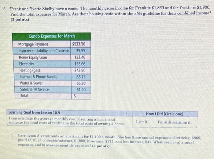 your Quiz. Learning Goal from Lesson 10.1 How I Did (Circle one)