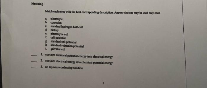  matching please Malch each term with the best corresponding description. Answer