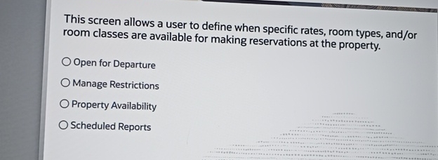  This screen allows a user to define when specific rates, room