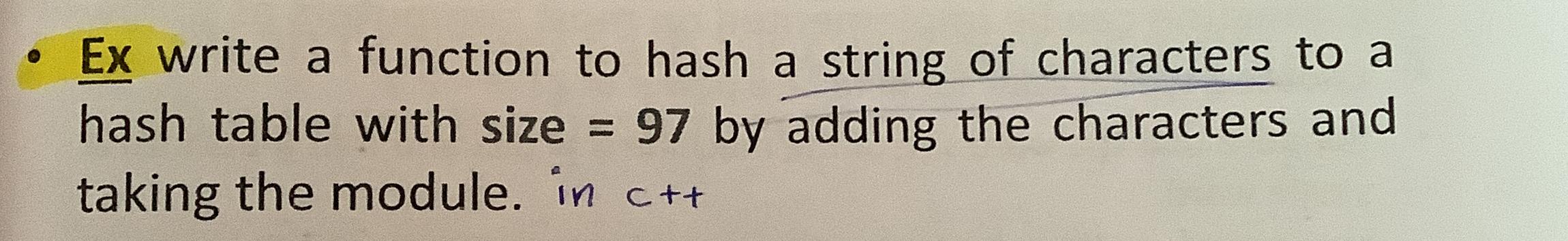  Ex write a function to hash a string of characters to