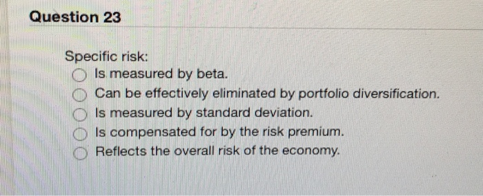  23 Question 23 Specific risk: Is measured by beta. O Can