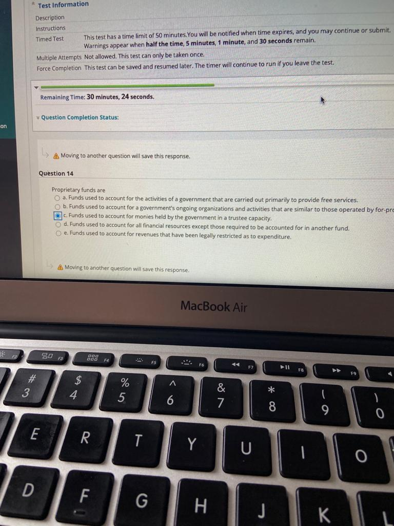 Governmental Accounting Test Information Description Instructions Timed Test This test has a