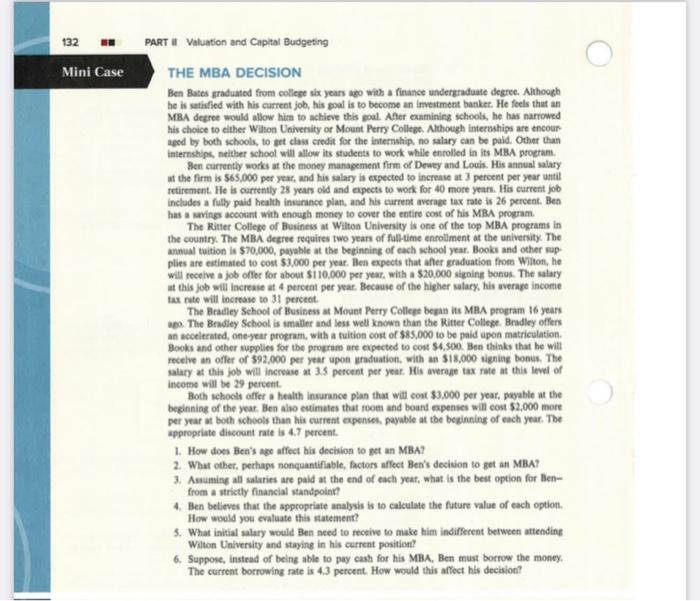 help with 3-6 please! help with 3-6 please! 132 Mini Case PART
