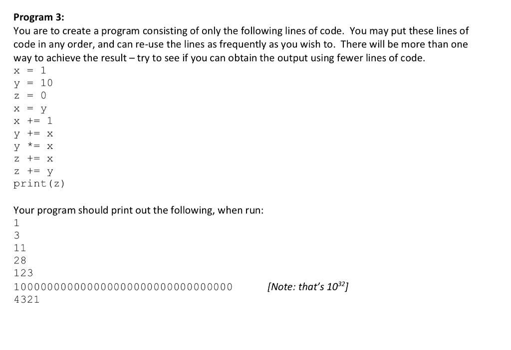  Python Program 3: You are to create a program consisting of
