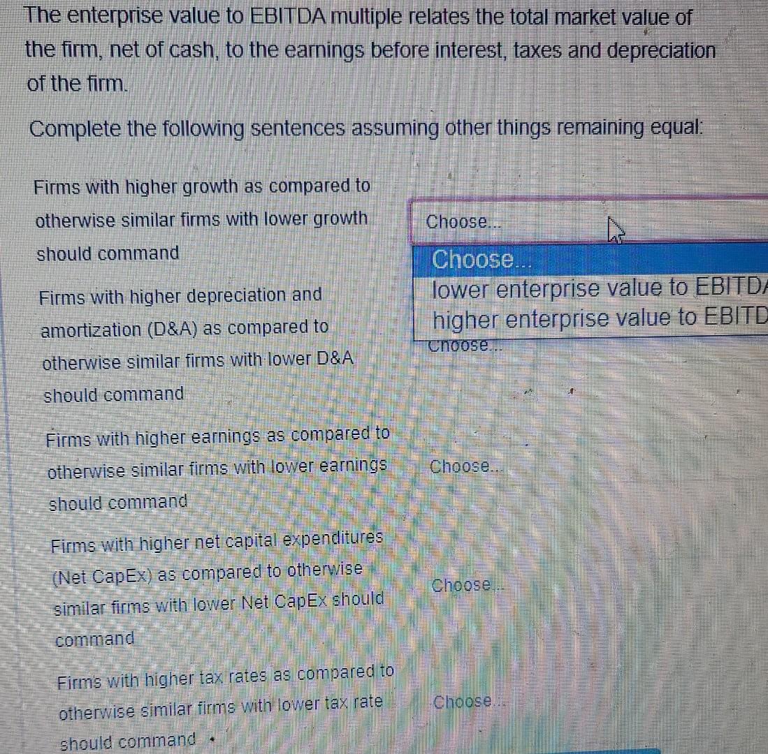  the options are the same for all fields The enterprise value