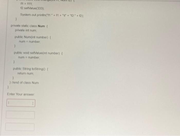 on screen. If a line is empty, just type/enter null class Testa
