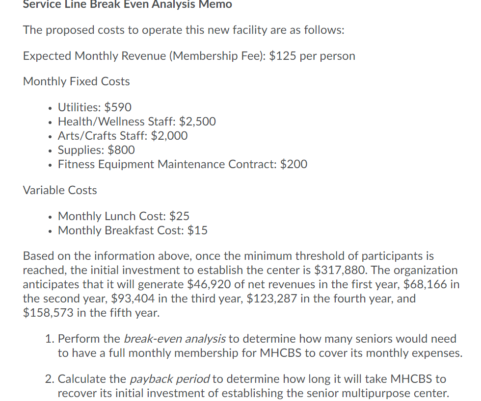 $40.00 Fixed Costs Utilities 1 Health Wellness Staff 2 Arts/Crafts Staff 3