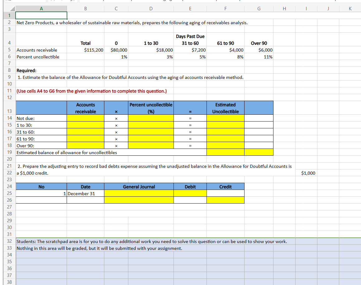 Please answer the highlight cells with EXCEL FORMULAS ONLY 2. Prepare the