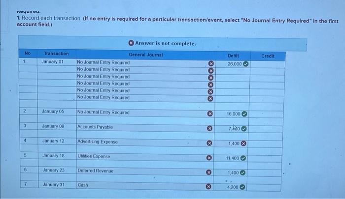  . 1. Record each transaction. (If no entry is required for