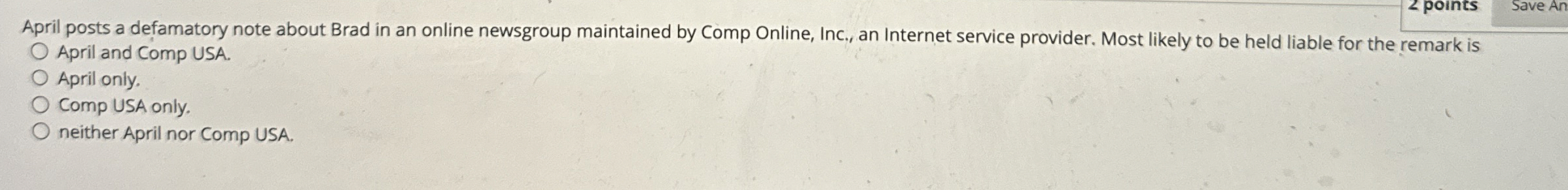  April posts a defamatory note about Brad in an online newsgroup