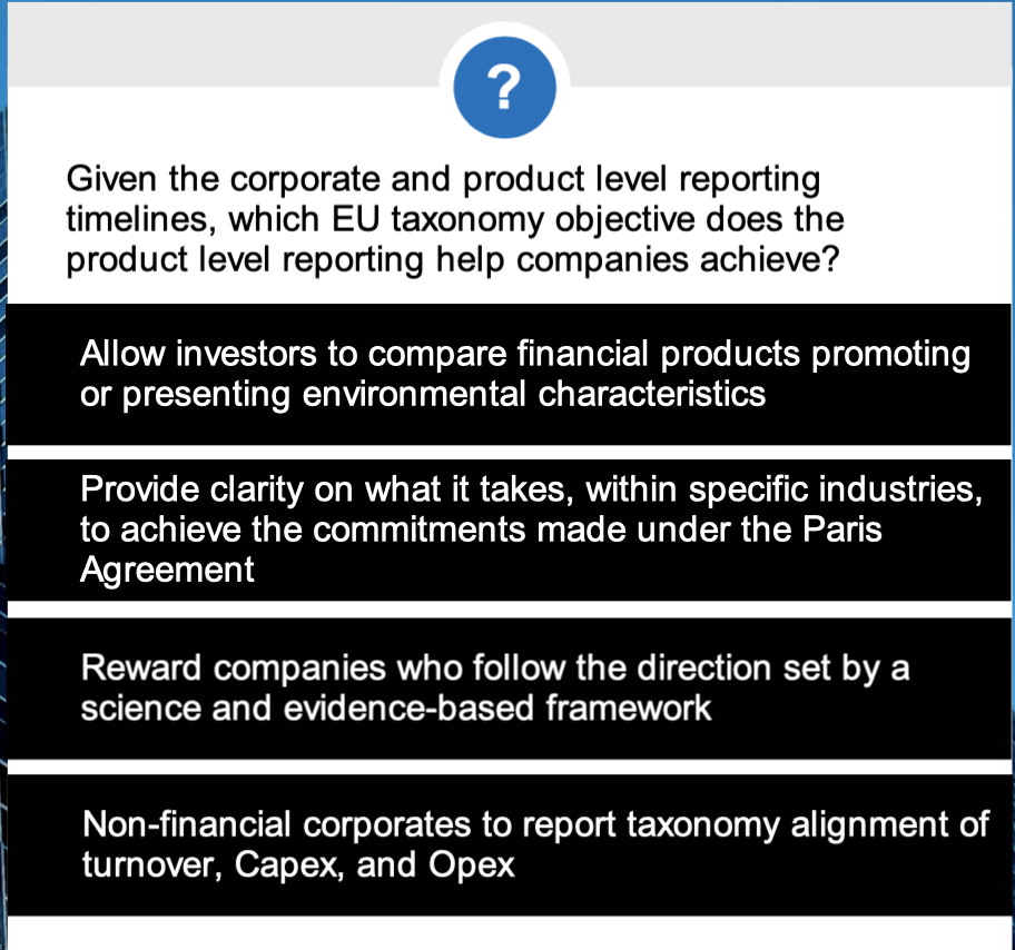 Given the corporate and product level reporting timelines, which EU taxonomy