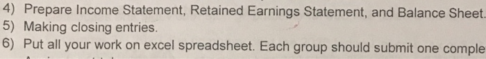 Put all your work on excel spreadsheet. Each group should submit one