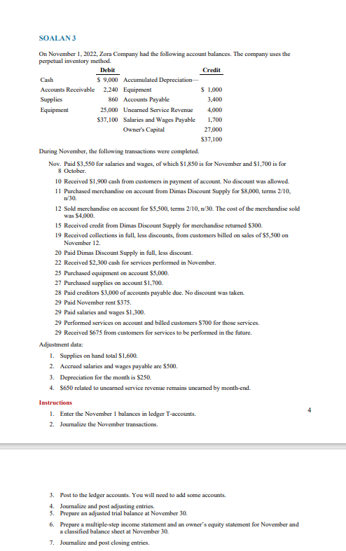  SOALAN 3 On November 1,2022, Zora Company had the following account