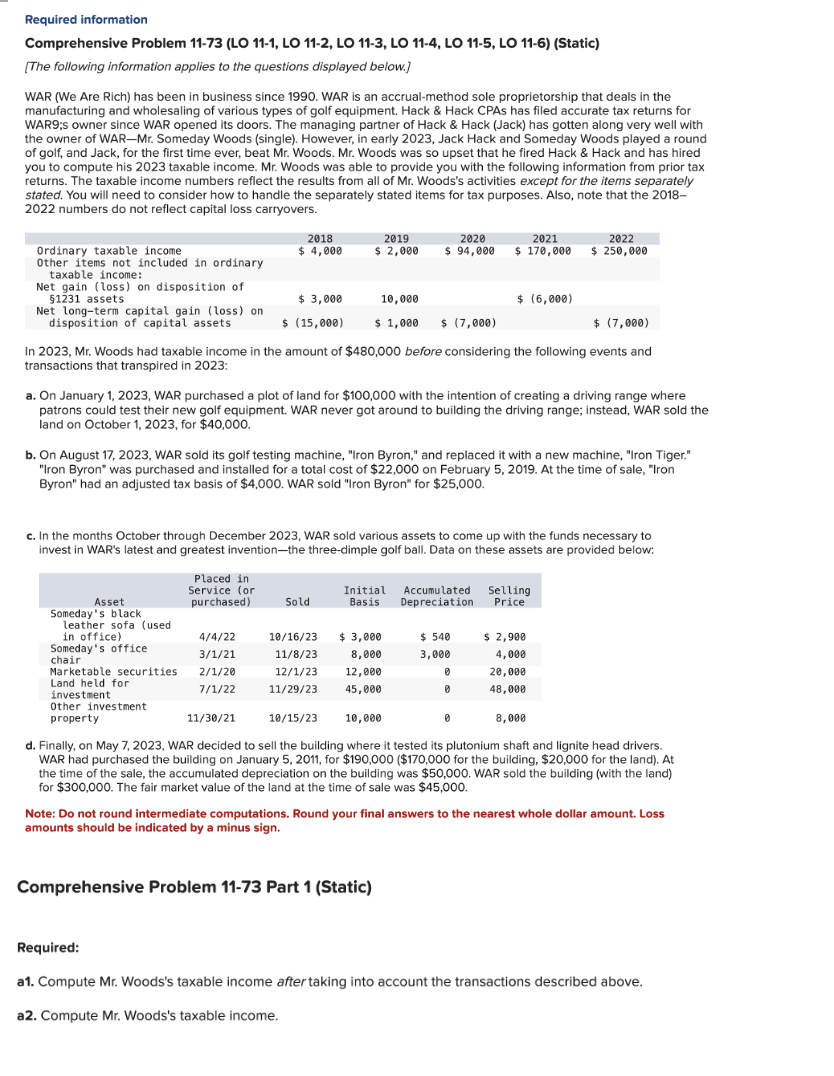  Required information Comprehensive Problem 11-73(LO 11-1, LO 11-2, LO 11-3, LO