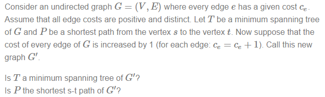 Consider an undirected graph G=(V,E) where every edge e has a given