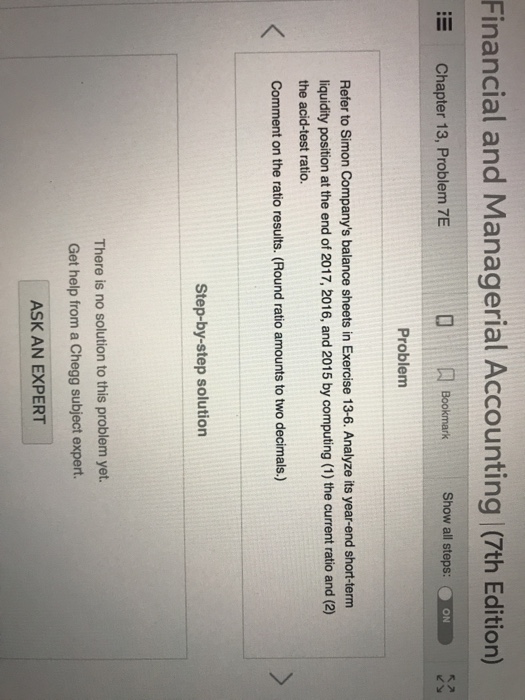  Financial and Managerial Accounting |(7th Edition) Chapter 13, Problem 7E Show