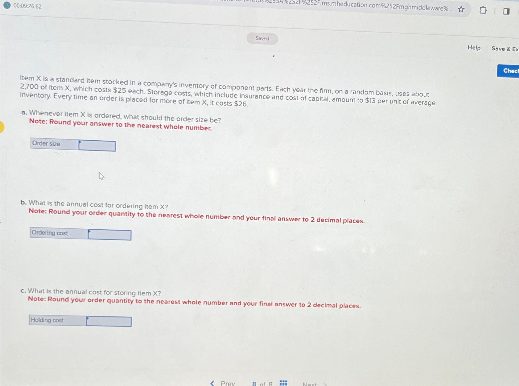  00:09:26.62 Help Sove & Ex Item x is a standard item