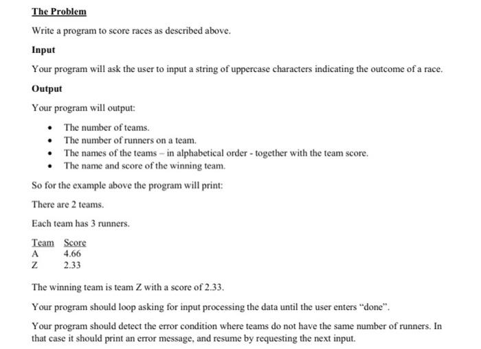 thank you! Introduction Some number of teams are participating in a race.