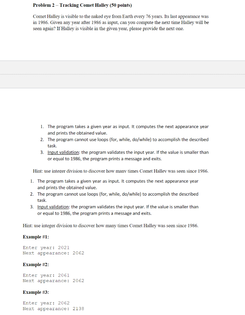  Problem 2 - Tracking Comet Halley (50 points) Comet Halley is