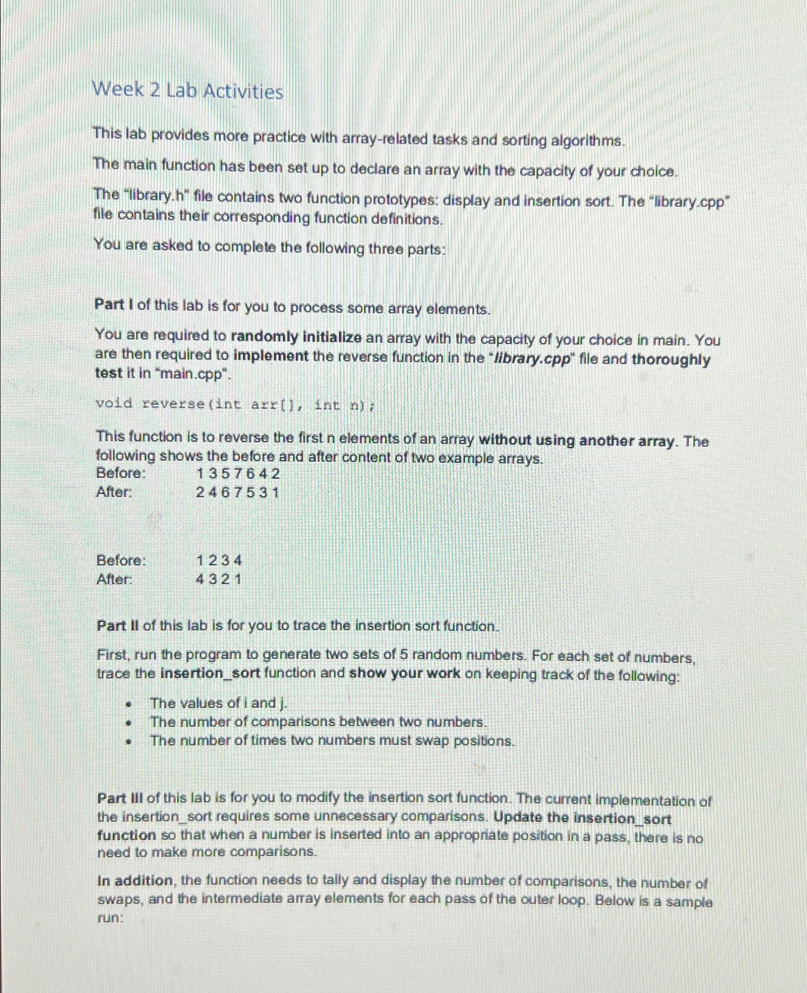  Week 2 Lab Activities This lab provides more practice with array-related