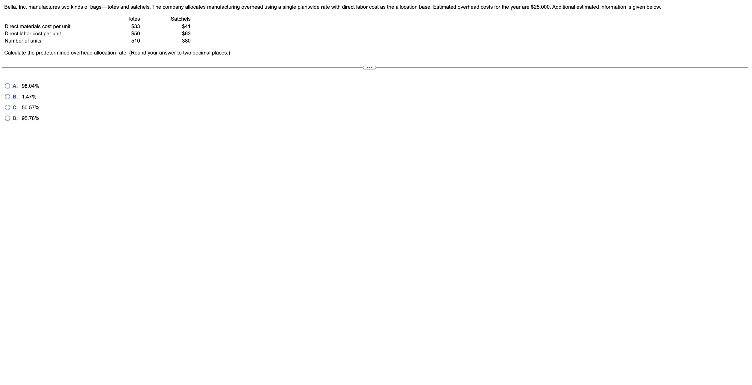  Calculate the predetermined overhead allocation rate. (Round your answer to two