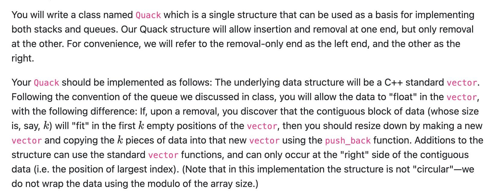 THIS IS C++ ! I am supposed to implement the class Quack