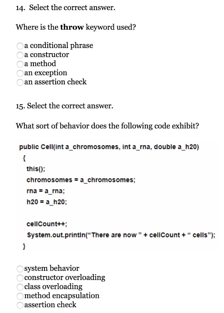 14. Select the correct answer. Where is the throw keyword used?
