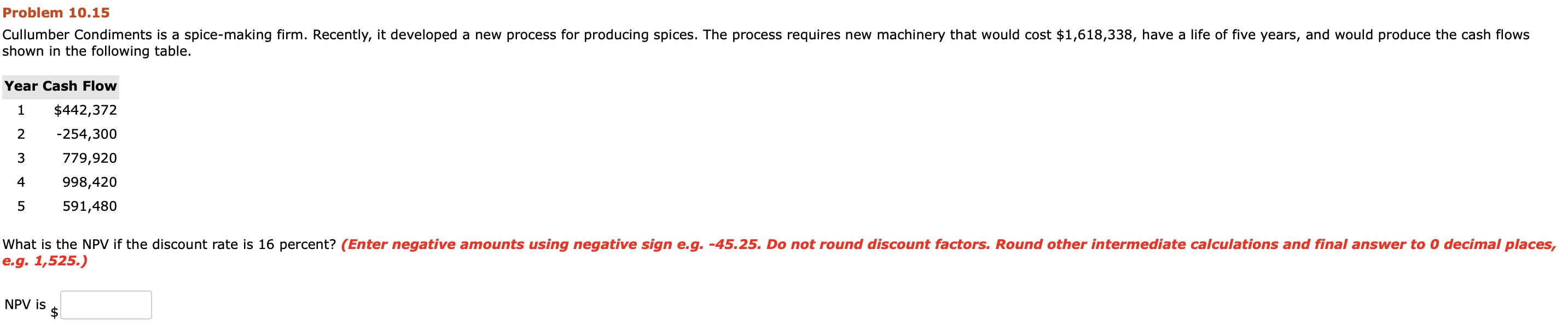 Problem 10.15 Cullumber Condiments is a spice-making firm. Recently, it developed