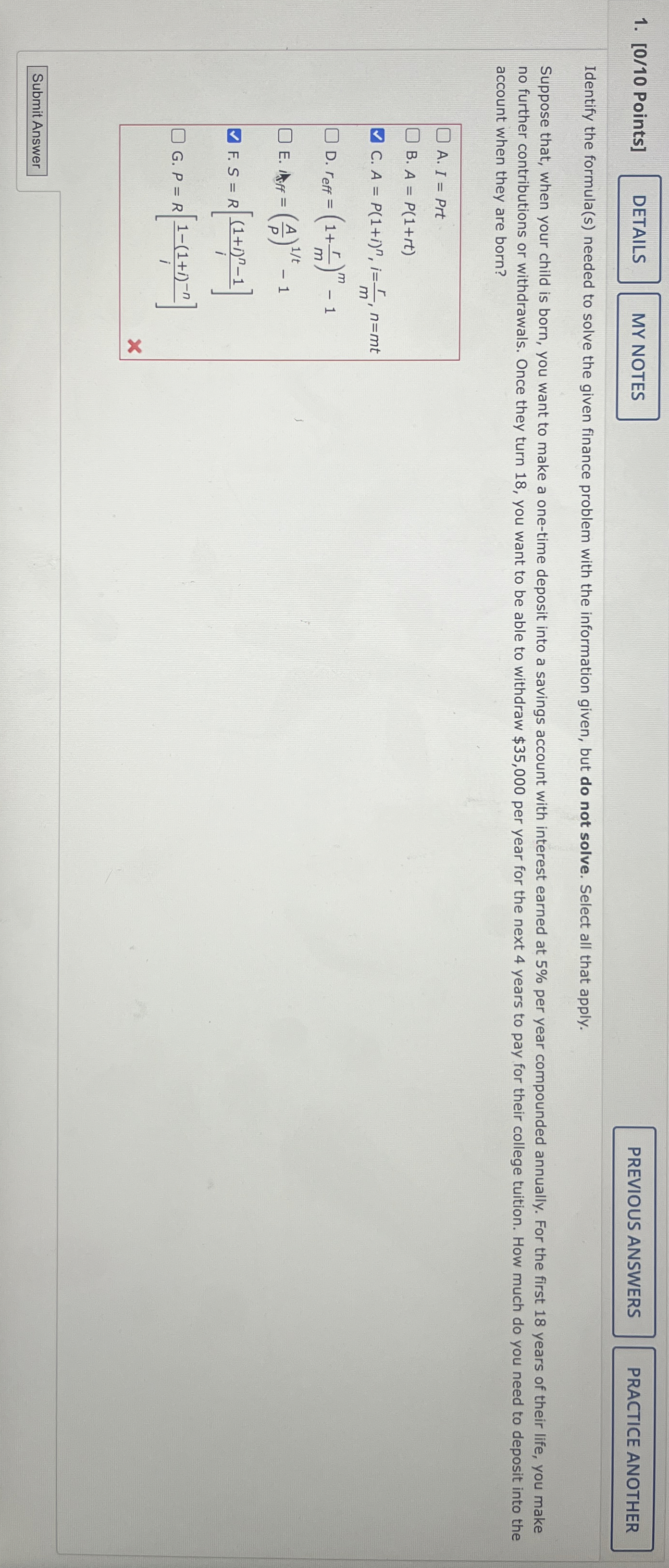 Identify the formula(s) needed to solve the given finance problem with