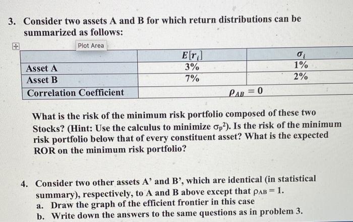  3. Consider two assets A and B for which return distributions