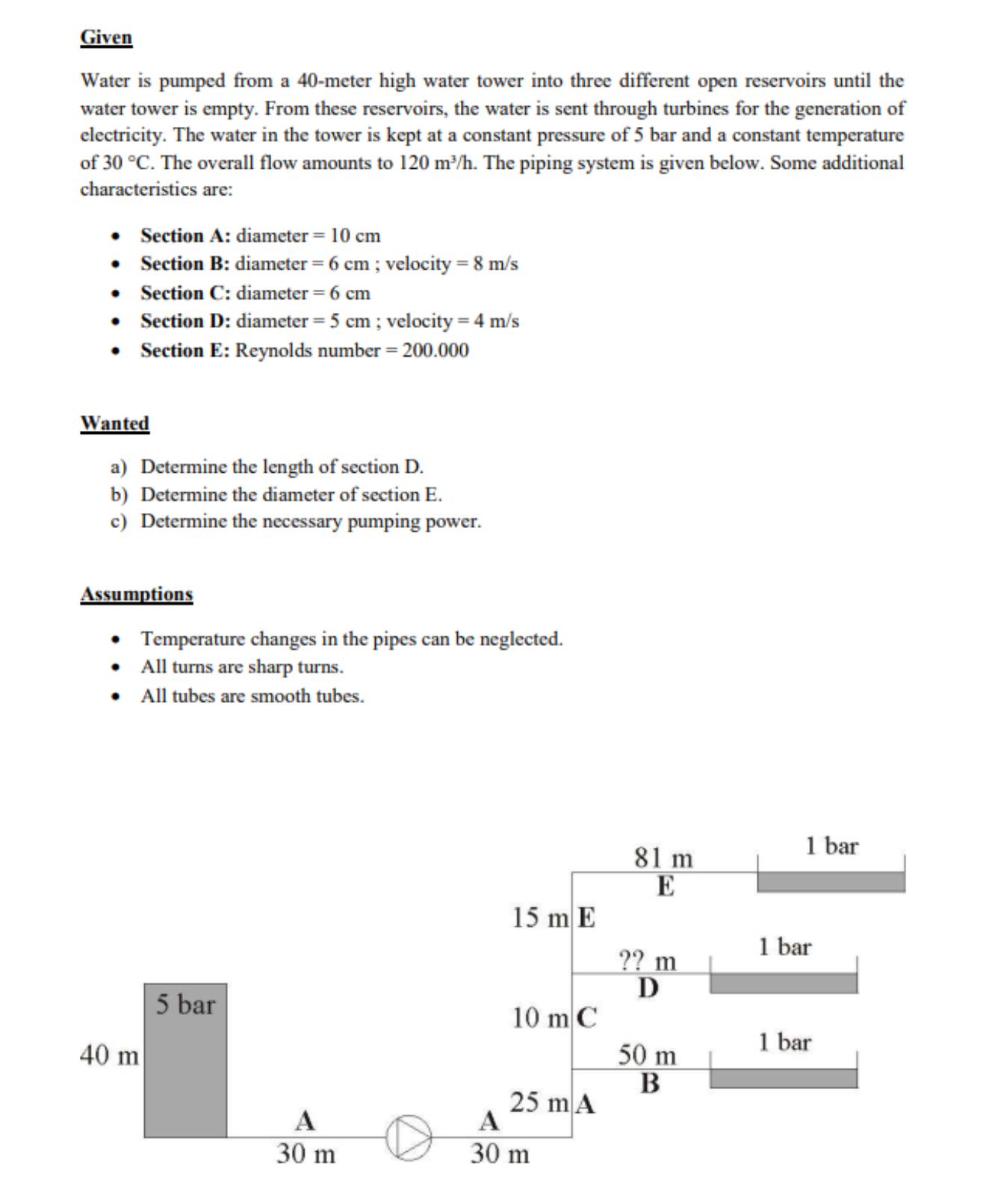  Solution With: density =1000kgm3 viscosity =0,804.10-3N.sm2 g=10ms2 Total pressure at junction